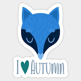 BLUE I LOVE AUTUMN FOX Sticker